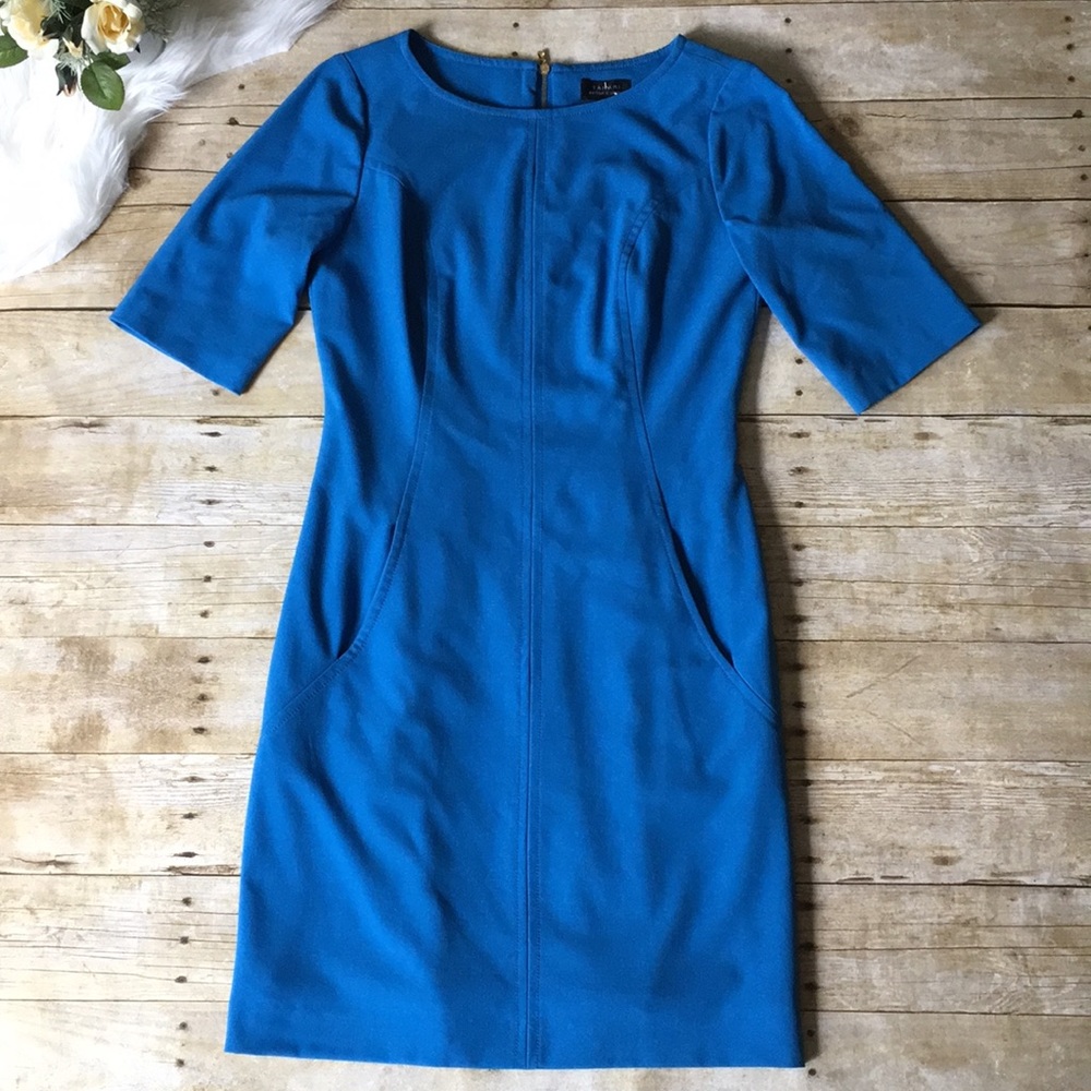Tahari Blue Sheath Dress Size 4
